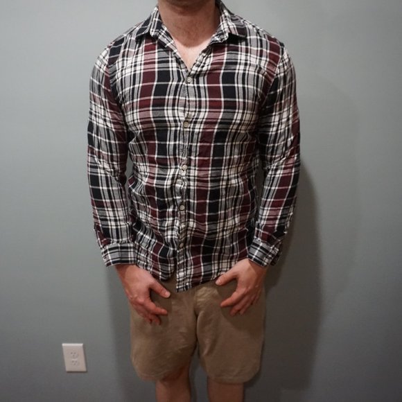 Striped Shirt with Dark Red/White/Back - Picture 1 of 2